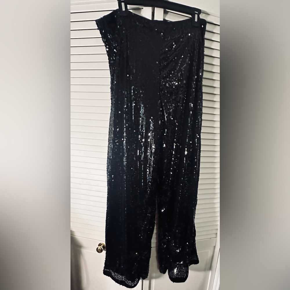 Wide leg black sequin pants